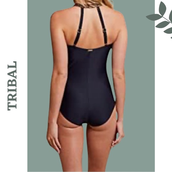 Tribal  Standard Halter One-Piece Swimsuit Leopard Print Black Brown Small - Picture 3 of 4